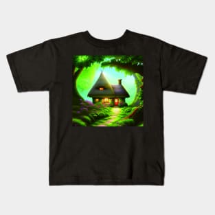 Fantasy Green House In a Greenery Scene, Fantasy Cottagecore artwork Kids T-Shirt